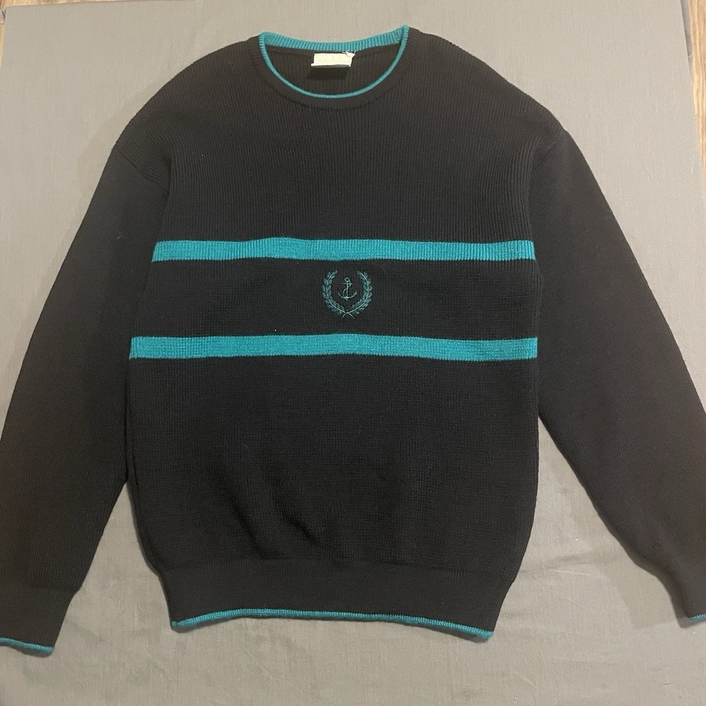 Irish Wool Black And Green Striped Sweater Size XL